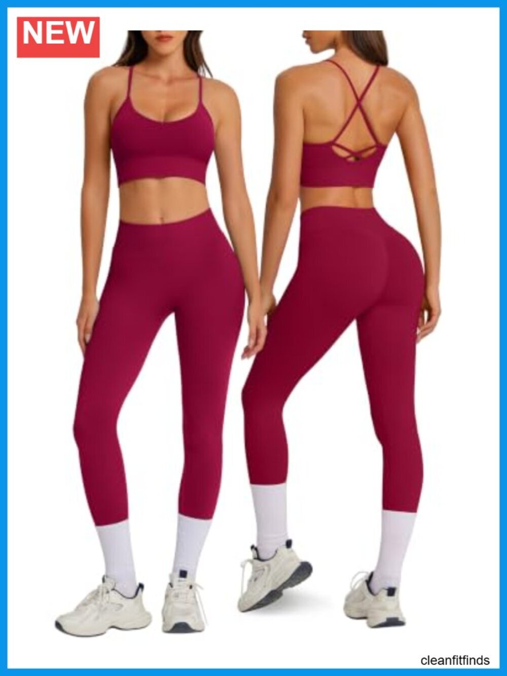 Padded Workout Sets Cross Back Tank Scrunch Butt Leggings 2 Piece Gym Outfits